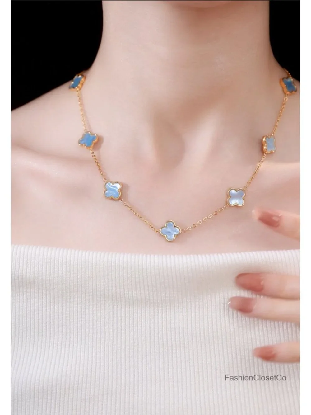 Real Mother of Pearl Four Leaf Clover Pendant Necklace, 18k Gold Plated,